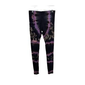 Kathmandu Imports Tie Dye Leggings Women's M Black Purple Handmade 2
